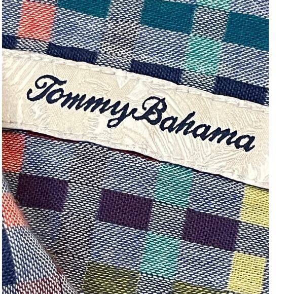Tommy Bahama Mens Large Blue Silk Blend Blue Plaid Button Down Long Sleeve Shirt - Picture 3 of 7